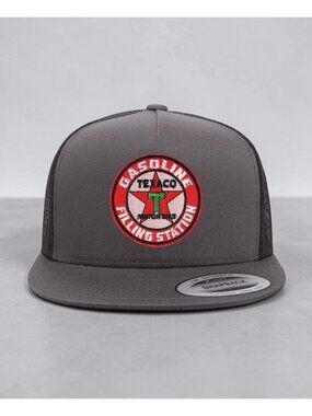 Texaco Gas Station Red YP Flat Bill Trucker Hat Mesh Back Snapback charcoal/blk